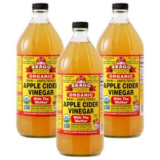 統一生機 Bragg 有機蘋果醋, 未經過濾、稀釋，保持原始風味, 946ml, 3瓶