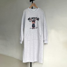 티탁 여성용 빅사이즈 데일리 기모 롱 캥거루주머니 맨투맨 원피스 TTCG94