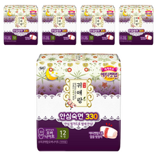귀애랑 안심숙면 330 생리대 날개형, 오버나이트, 12개입, 5개