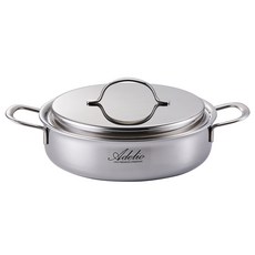 HANIL STAINLESS STEEL 電磁爐適用Adelio系列5層不鏽鋼雙耳淺湯鍋+鍋蓋, 銀色, 24cm, 1組