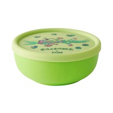 KOM 316不鏽鋼兒童隔熱碗含矽膠上蓋, 青菜鱷魚, 附304不鏽鋼湯匙, 1組