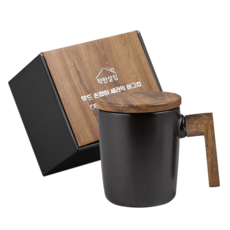 착한살림 우드 손잡이 세라믹 머그컵 350ml, 1개, 블랙