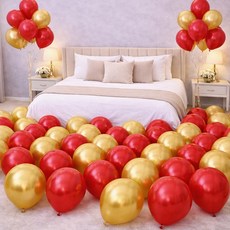 팡파티 파티풍선 50p + 공기 펌프 소형, 레드앤골드, 1세트