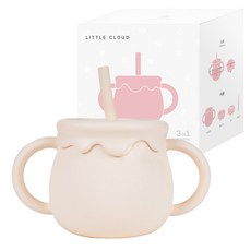 LITTLE CLOUD 孩童蜂蜜罐造型多功能矽膠吸管杯, 奶油白, 250ml, 1個
