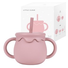 LITTLE CLOUD 孩童蜂蜜罐造型多功能矽膠吸管杯, 乾燥玫瑰粉, 250ml, 1個
