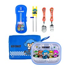 LiLFANT 跑跑卡丁車聯名兒童不鏽鋼學習餐具 5件組, 混色, 便當袋 + 便當盒 + 學習筷 + 湯匙 + 餐具盒