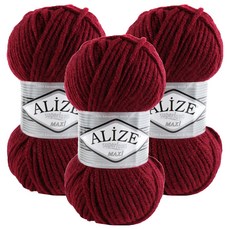 alize 마마니트 슈퍼라나 맥시 뜨개실, 와인, 3개