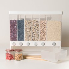 SaenghwalBaekseo 按鍵式穀物隔層儲物桶 10kg, 白+灰