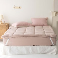 超細纖維鬆緊帶式薄床墊, 粉色米色