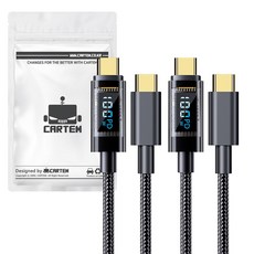 CARTEM 100W PD 顯示器 C to C 型 超高速充電線 CT420, 2個, 黑色, 2m