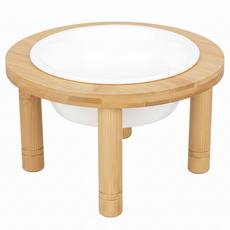 Catfeet 竹製高腳單碗 小陶瓷碗 16.2cm*8.8cm, 木架 + 白碗, 1個