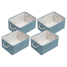 棉麻收納箱 亞麻材質, 大(41 x 32 x 21cm), 湖水綠, 4個