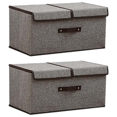 透氣棉麻雙蓋整理箱, 2個, 顏色隨機