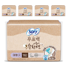쏘피 내몸에 순한면 내추럴컬러에이 생리대 날개형, 대형, 16개입, 5개