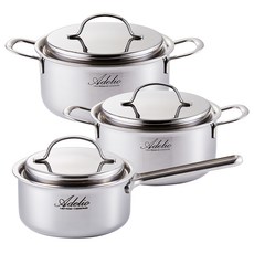 HANIL STAINLESS STEEL IH爐適用Adelio系列5層不鏽鋼鍋具3件組, 混色, 單柄鍋 16cm+雙耳鍋 18cm+雙耳鍋 20cm