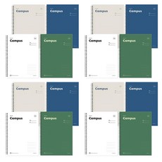 POPO FANCY 3000校園系列 筆記本4件組, 4組, 白色 + 藍色 + 灰色 + 綠色