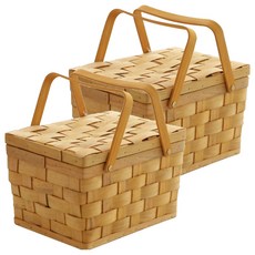 木製野餐籃, 黃色, 2個