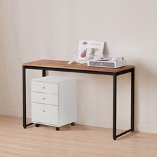 윌로우 플로우 철제 컴퓨터 가로 1200 세로 600 책상 + A타입 서랍장 세트 방문설치, 블랙+프렌치오크(책상), 화이트(서랍장)