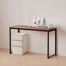 윌로우 플로우 철제 컴퓨터 가로 1200 세로 600 책상 + B타입 서랍장 세트 방문설치, 블랙+프렌치오크(책상), 크림버치(서랍장)