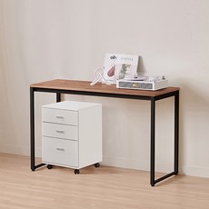 윌로우 플로우 철제 컴퓨터 가로 1200 세로 600 책상 + C타입 서랍장 세트 방문설치, 블랙+프렌치오크(책상), 화이트(서랍장)