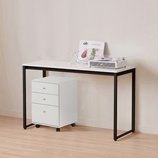 윌로우 플로우 철제 컴퓨터 가로 1200 세로 600 책상 + A타입 서랍장 세트 방문설치, 블랙+화이트(책상), 화이트(서랍장)