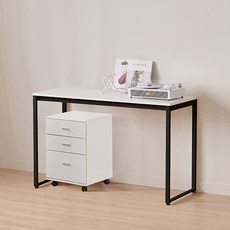 윌로우 플로우 철제 컴퓨터 가로 1200 세로 600 책상 + C타입 서랍장 세트 방문설치, 블랙+화이트(책상), 화이트(서랍장)