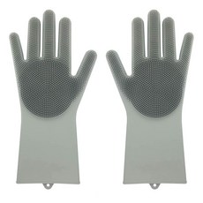 硅膠清潔手套，M碼（手掌寬約13cm內），耐熱-40~230度，手套+毛刷+抹布三合一, 銀灰色, 1雙