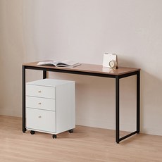 윌로우 플로우 철제 컴퓨터 가로 1400 세로 400 책상 + A타입 서랍장 세트 방문설치, 블랙+프렌치오크(책상), 화이트(서랍장)