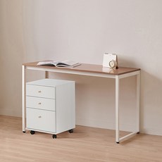 윌로우 플로우 철제 컴퓨터 가로 1400 세로 400 책상 + A타입 서랍장 세트 방문설치, 화이트+프렌치오크(책상), 화이트(서랍장)