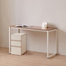 윌로우 플로우 철제 컴퓨터 가로 1400 세로 400 책상 + B타입 서랍장 세트 방문설치, 화이트+프렌치오크(책상), 크림버치(서랍장)