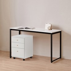 윌로우 플로우 철제 컴퓨터 가로 1400 세로 400 책상 + A타입 서랍장 세트 방문설치, 블랙+화이트(책상), 화이트(서랍장)