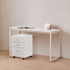 윌로우 플로우 철제 컴퓨터 가로 1400 세로 400 책상 + C타입 서랍장 세트 방문설치, 화이트(책상), 화이트(서랍장)