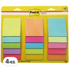 3M Post-it 利貼 強力黏著便條紙 654-15 大容量包裝 U系列 45張 15本, 4個, 混合色