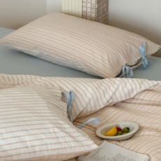 蝴蝶結綁帶棉質條紋枕套