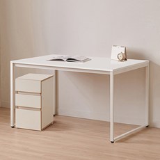 윌로우 플로우 철제 컴퓨터 가로 1400 세로 800 책상 + B타입 서랍장 세트 방문설치, 화이트(책상), 크림버치(서랍장)