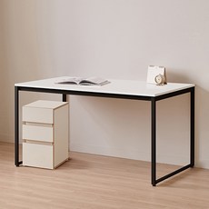 윌로우 플로우 철제 컴퓨터 가로 1600 세로 800 책상 + B타입 서랍장 세트 방문설치, 블랙+화이트(책상), 크림버치(서랍장)