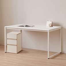 윌로우 플로우 철제 컴퓨터 가로 1600 세로 800 책상 + B타입 서랍장 세트 방문설치, 화이트(책상), 크림버치(서랍장)