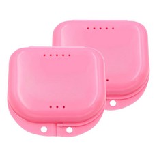 外出攜帶透氣 牙套維持器收納盒 (中) 粉色 2入