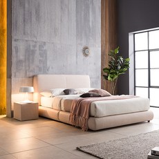 삼익가구 레노바 라운드 가죽 침대 프레임 + 본넬 매트리스 세트 방문설치, 베이지(프레임), 화이트(매트리스)