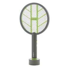 巧福 充電式電蚊拍 立式底座 + 壁掛式底座 + USB充電線 + 清潔刷 289g, 灰色 + 綠色