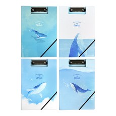 Pinkfoot 鯨魚印花翻頁式板夾 4款組, 1組, 藍色(A款+B款+C款+D款)
