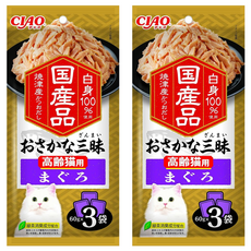 INABA CIAO 啾嚕 豪華魚三昧高齡貓餐包 100%使用國產白身 60g x 3袋, 鮪魚, 180g, 2袋