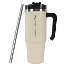 DGG 柔色真空手把不鏽鋼保溫杯, 象牙白, 900ml, 1個