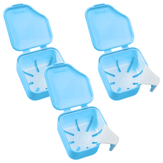 日式假牙套清潔雙層浸泡盒 藍色, 1入, 3入