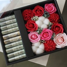 可愛蝴蝶結人造棉花康乃馨opp信封型零用錢盒子+購物袋, 紅色的