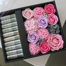 可愛蝴蝶結人造花繡球花康乃馨opp信封型花朵零錢盒+購物袋, 粉色的