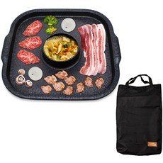 BUCK703 多功能雙耳不沾韓式瀝油烤盤+收納袋, 34*34*5cm, 1入