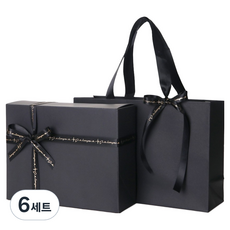 indi.k 緞帶禮物包裝盒 + 購物袋大號套組, 6套, 黑色