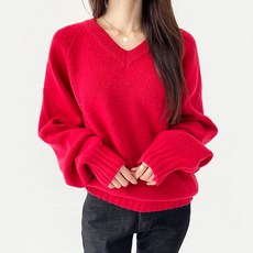 Planday 女性厚款簡約寬鬆V領落肩針織衫