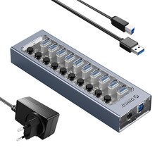 ORICO 奧睿科 10埠附電源USB集線器 AT2U3-10AB, 灰色, 1個